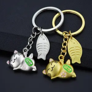พวงกุญแจแมวน่ารักแบบลอยได้,พวงกุญแจรถพวงกุญแจแมวโลหะรูปแมวสำหรับกระเป๋าเป้ของรถยนต์