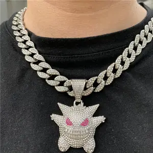 Hip Hop Iced Out Gengar Bling Ghost Legierung Gold Silber Farbe Anhänger & Halskette für Männer Frauen Schmuck mit Ketten