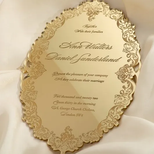 custom print Luxury Mirror Gold plexi glass acrylic wedding invitation with box
