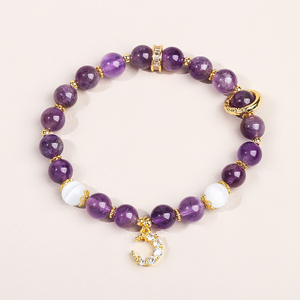 Jd Đá Quý Tự Nhiên Thạch Anh Tím Chuyên Nghiệp Tự Thiết Kế Phụ Nữ Thời Trang Đính Cườm Vòng Đeo Tay Vòng Đeo Tay Với Đồng Và Hợp Kim Phụ Kiện - Product Image 5