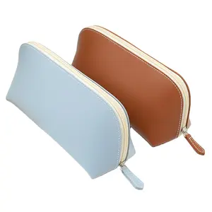 Haute qualité personnalisé en cuir véritable fermeture éclair beauté maquillage étui voyage cosmétique pochette sac en cuir pu maquillage étui