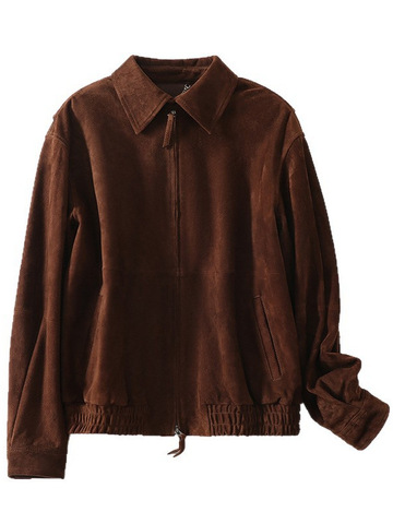 4170 Hot Selling Products 2025 Spring Leather Jacket Pure Sheepskin Wide-shoulder Lapel Vintage Sheepskin Suede Jacket for Women