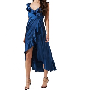 אלגנטי v-צוואר גב פתוח גבוהה נמוך לפרוע מסיבת חתונת סאטן midi אורך שושבינה שמלות - Product Image 6