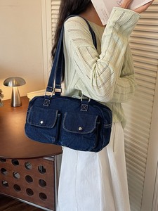 Sac sous le bras bleu clair vintage en jean, fermeture boutonnée, doux et pliable, style coréen frais, pour le travail et les trajets quotidiens - Product Image 5