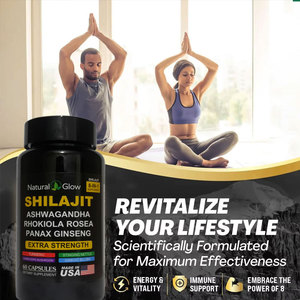 Shilajit Ashwagandha Marque privée <span class=keywords><strong>Graine</strong></span> noire Extra Fort Complément alimentaire <span class=keywords><strong>Bienfaits</strong></span> de l'éclaircissement de la peau 60 Capsules - Product Image 6