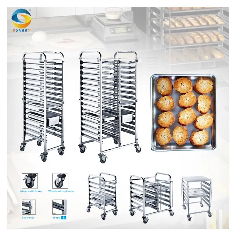 Sunrry Groothandel Custom Bakkerij Koeling Rack Trolley 6/15/16 Lagen 6/10/12/32 Pannen Bakkerij Pan Trolley voor Bakkerij Trays