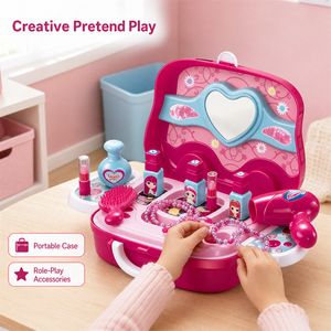 Trousse de Maquillage Portable pour Enfants avec Miroir, Peigne et Accessoires Bijoux – Jouet de Jeu de Rôle – Collection en Gros - Product Image 2