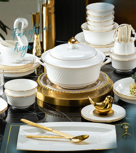Embossed Porcelain Dinner Plates and Bowls <b>Set</b> Luxury White Ceramic Dishes Fine Bone China <b>Dinnerware</b> <b>Set</b> - Product Image 6