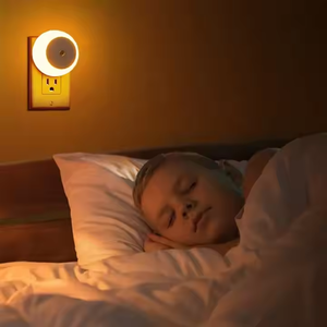 Led Night <b>Light</b> Smart Night <b>Sensor</b> Round Plug in Wall Night Lamp <b>Bathroom</b> Home Kitchen Hallway Staireway Bedroom Nightlight - Product Image 2