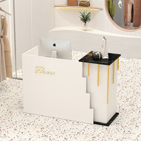 Bureau de réception de luxe en MDF durable, style crème, forme oblongue, démontable et assemblable, pour hôtels, magasins de vêtements, salons de beauté