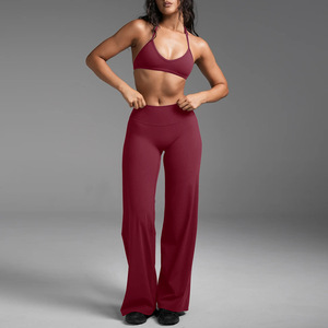 2026 New Yoga Fitness Workout Gym Active Custom Logo Sports Bra With Flare <b>Leggings</b> Wide-Led Pants Gym Set for <b>Woman</b> - Product Image 6