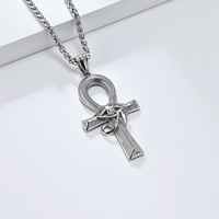 Liontin Kalung Baja Anti Karat Berlapis Emas Salib Ankh Mata Horus Mesir Kuno Perhiasan Fashion untuk Pria Grosir Religius
