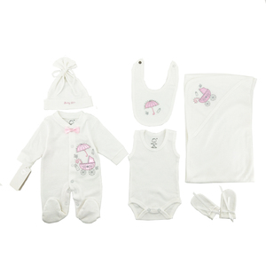 Conjunto de Ropa de Bebé de 6 Piezas, Tejido Interlock, 100% Algodón, Estampado Floral Informal, de Alta Calidad, Transpirable, para Todas las Temporadas - Product Image 1