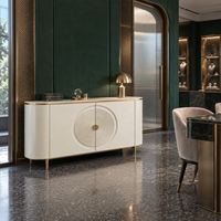 WYRAX Hotel Esszimmer-Sideboard Anrichte mit Skulpturaler Front Abgerundeten Ecken Geschlossenem Stauraum und Schmalen Goldenen Beinen