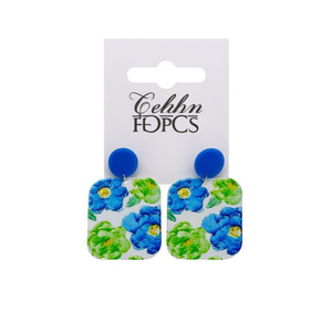 Orecchini pendenti con motivo floreale Fiori blu verdi Forma quadrata Gioielli di moda 12 pezzi - Product Image 2
