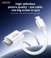 Câble de projection d'écran Yesido 1,8 m, synchronisation audio-vidéo, plug-and-play, type-C, câble de mise en miroir d'écran HM18