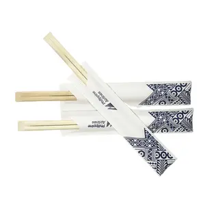 Baguettes pointues en bambou jetables, emballage de Restaurant japonais, baguettes à manches demi-papier, baguettes en bambou