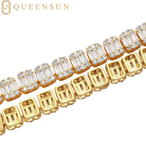 Queensun IGI GRA 18k katı beyaz altın tenis bilekliği 9mm dikdörtgen S925 Moissanite Hip-hop zincir bağlantı takı Lab elmas - Product Image 4