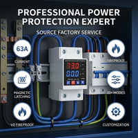 Protecteur de surtension/sous-tension et de surintensité réglable à récupération automatique, monophasé, double affichage LED, 230V, 40/63/80/100A