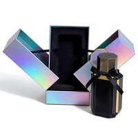 Boîte à cosmétiques et parfums de luxe holographique à double porte, estampage à chaud or, doublure en éponge, carton, faible MOQ, livraison rapide, logo personnalisé