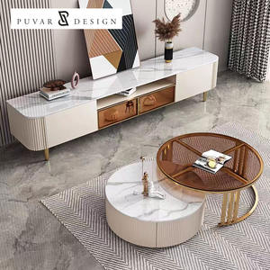 <span class=keywords><strong>Meuble</strong></span> <span class=keywords><strong>TV</strong></span> moderne en bois avec comptoir en pierre lisse et vitrine en verre, personnalisable et très demandé, pour salon - Product Image 5