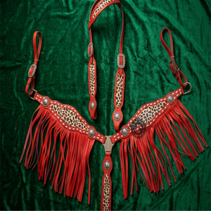 Ensemble de têtière et de collier de poitrine en cuir de style western, équipement de bridon durable pour l'équitation, l'entraînement et l'utilisation à la ferme - Product Image 1