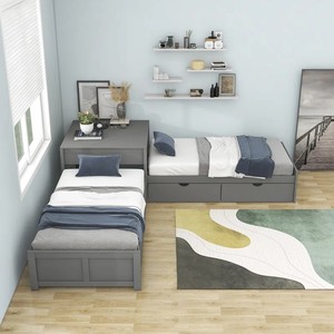 <span class=keywords><strong>Lit</strong></span> à plateforme double pleine grandeur en forme de L avec <span class=keywords><strong>lit</strong></span> gigogne et deux tiroirs de couleur blanche - Product Image 5