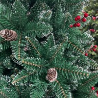 Sapin de Noël en PVC givré de haute qualité avec baies rouges et cônes de pin pour la décoration intérieure de la maison, fête de Noël, décoration saisonnière