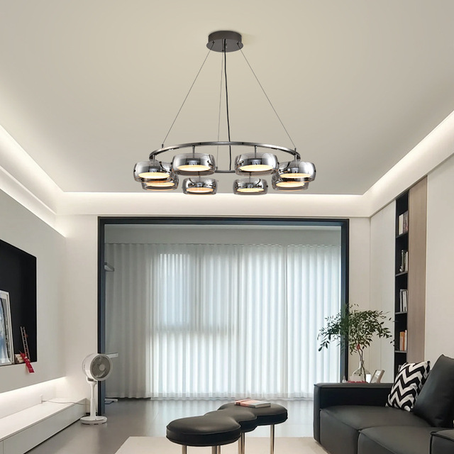 Minimalist Glass Chandelier for Living Room LED Ring Light Modern Light Fixture Atmospheric LED Pendant Lamp
