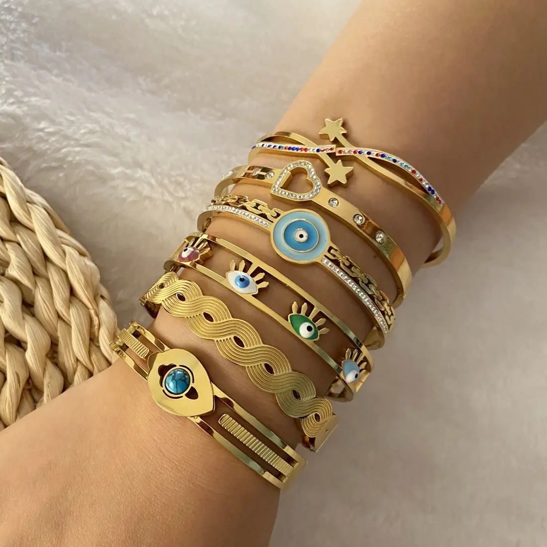 Kleurrijk Email Geïnspireerde Designer Charms Vergulde Rvs Mode Sieraden Opening Armbanden Voor Vrouwen Groothandel