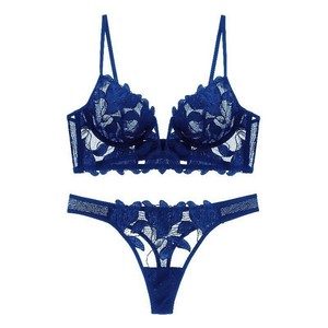 Completo Intimo Sexy Ricamato in Pizzo da Donna, Reggiseno <span class=keywords><strong>Minimizer</strong></span> Ultra Sottile <span class=keywords><strong>con</strong></span> <span class=keywords><strong>Ferretto</strong></span> e Perizoma, Reggiseno Push-up Scollato a V Profondo, Taglie Forti - Product Image 6