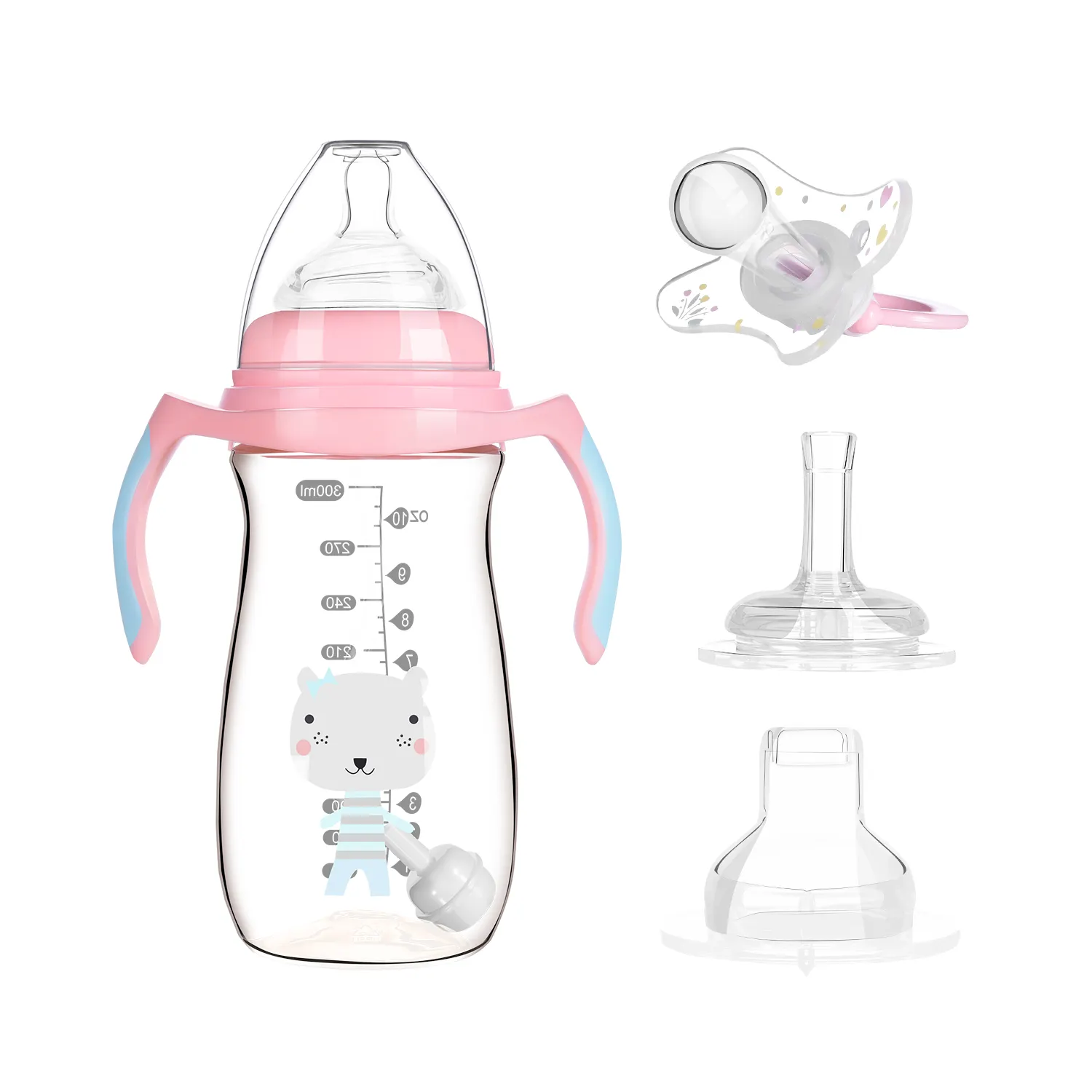 3 In 1อุปกรณ์สำหรับเด็กทารก,ขวดนมเด็กทารกชุดขวดพร้อมซิลิโคนสำหรับเปลี่ยนจุกนมหลอกให้ดื่ม3ชิ้น
