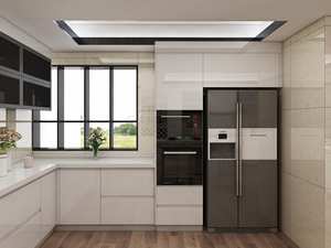 Muebles de Cocina de Madera con Diseño sin Tiradores y Acabado Lacado de Alto Brillo, Juego Completo de Gabinetes de Cocina con Fregadero y Encimera para Villa - Product Image 2