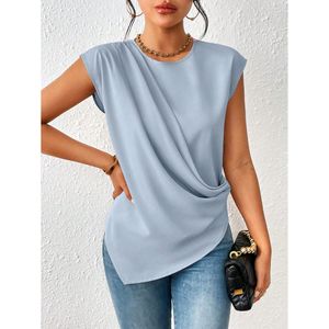 Débardeur tricoté sans manches pour femme, col rond, couleur unie, coupe ample, rose, tenue décontractée - Product Image 3