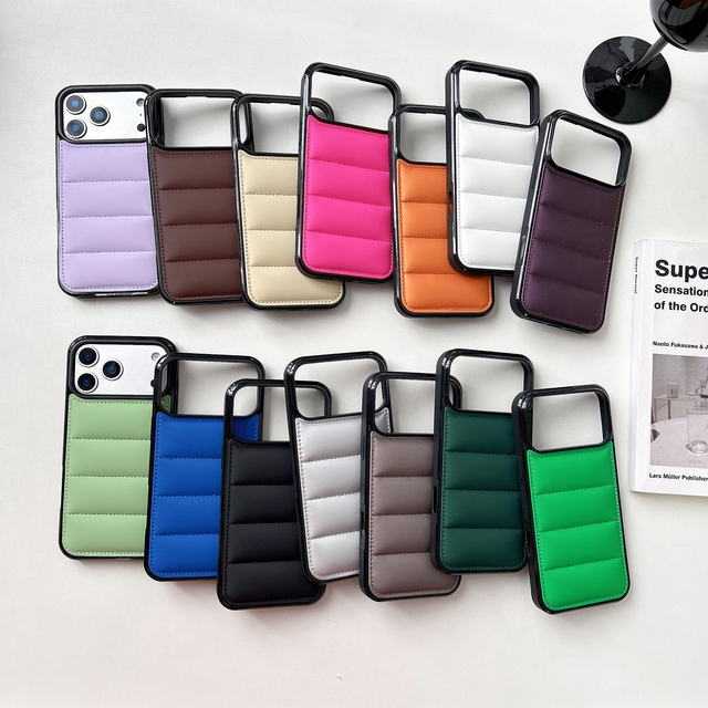 3D the Puffer Simple Phone Case for iPhone Air 17 16 15 14 13 Pro Max Down Jackets Winter Soft Touch Cotton Filled Back Cover