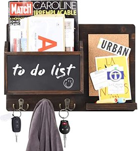 JUNJI Décor <span class=keywords><strong>en</strong></span> <span class=keywords><strong>bois</strong></span> Porte-courrier mural Organisateur de magazines Boîte aux <span class=keywords><strong>lettres</strong></span> marron rustique pour couloir Entrée Salle à manger - Product Image 1
