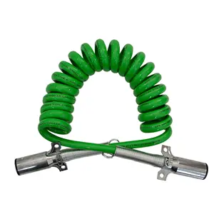 7 Way Coiled Trailer Cord 15FT Green ABS Electrical Power Cable 7-Pin Plug Wire