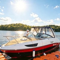 Barco de Fibra de Vidrio de Alta Velocidad Leisure Hull en Venta, 7.3m 24 pies, Lancha Rápida, Barco de Pesca Familiar, Yate de Lujo con Cabina, Color Rojo y Blanco
