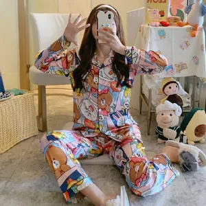 2022 Sleep Wear Lady 2 Piece Nightwear Rayon Nighty Home Clothes Silk Pyjama Inspired Satin Night Suit pajamas for women set