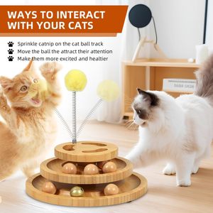 Pista de Bolas Giratoria para Gatos de Madera Natural para Interiores con Parte Superior de Rompecabezas, Torre de Bolas Interactiva de 3 Niveles para <span class=keywords><strong>el</strong></span> Enriquecimiento Mental del Gato - Product Image 3