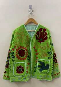 Veste d'hiver en velours Suzani, robe kimono brodée, manteau long, fabricant exportateur OEM Inde - Product Image 1