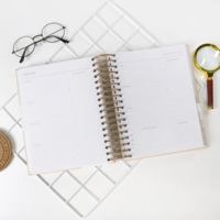 Planificateur d'impression personnalisé Journaux d'autosoins à couverture rigide en cuir avec objectif non daté Pages de cahier de bureau Planificateur hebdomadaire non daté