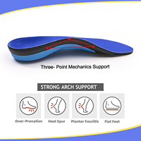 Semelles orthopédiques confortables avec soutien de la voûte plantaire pour fasciite plantaire, surpronation, pieds plats, métatarsalgie, douleurs au talon, anti-odeur, pour hommes/femmes, bleues