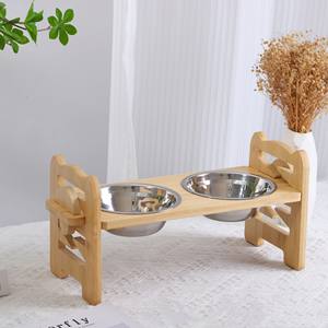 Atacado Elevado Raised <span class=keywords><strong>Pet</strong></span> Dog Feeder <span class=keywords><strong>Bowl</strong></span> Madeira Comida Água <span class=keywords><strong>Stand</strong></span> e Aço Inoxidável Tigela Cat Dog Food Water <span class=keywords><strong>Bowl</strong></span> - Product Image 2