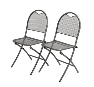 3 टुकड़ा पेटियो बिस्ट्रो सेट तह बाहरी धातु के पैटियो फर्नीचर गोल टेबल और पोर्च यार्ड बालकनी के लिए कुर्सियां - Product Image 1