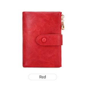 Vintage Oil Wax Genuine Cowhide <b>Wallet</b> Hot Selling Double Zipper RFID Multifunctional Short Length Anti-Theft PU Lining - Product Image 6
