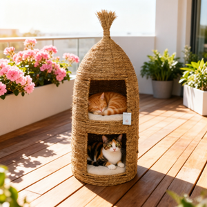 <span class=keywords><strong>Lit</strong></span> pour chat en corde d'herbe tressée à la main, double couche, artisanal, maison pour animaux <span class=keywords><strong>de</strong></span> compagnie, condo pour chaton en corde d'herbe faite à la main avec coussins - Product Image 1