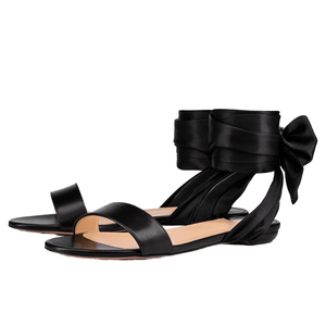 2026 Black Satin Flat <b>Sandals</b> for Women Ankle Strap PU Insole Solid Pattern Fashion Trend for Spring Summer Autumn Seasons - Product Image 1