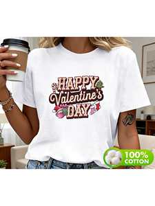 T-Shirt Crop Retrò da Donna, Manica Corta, Collo Tondo, Stampa per San Valentino e Natale, Top Casual 100% Cotone Jersey, Primavera Estate - Product Image 3