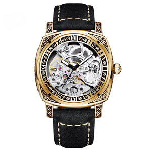 OEM ODM New Vintage Engraved <b>Skeleton</b> Mechanical <b>Watch</b> for Men Roman Numeral Bezel Leather Waterproof Fashion <b>Watch</b> - Product Image 2